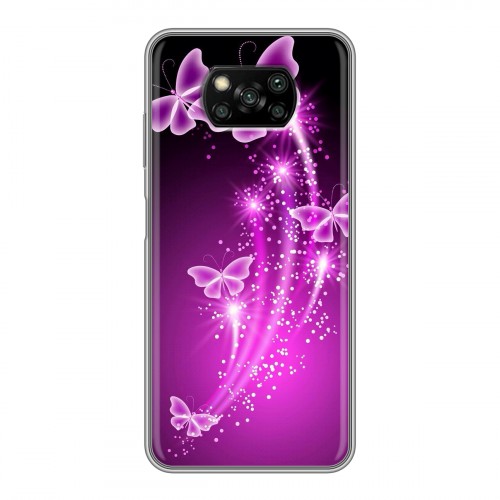 Дизайнерский силиконовый с усиленными углами чехол для Xiaomi Poco X3 Бабочки фиолетовые