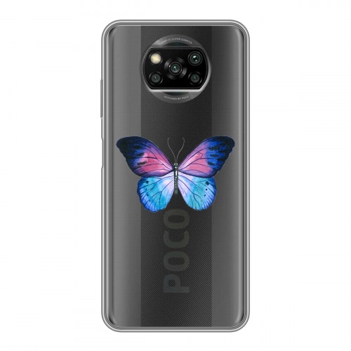 Полупрозрачный дизайнерский силиконовый с усиленными углами чехол для Xiaomi Poco X3 прозрачные Бабочки 