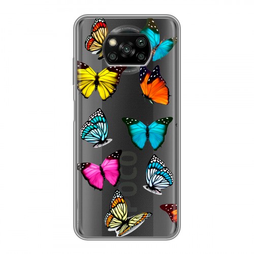 Полупрозрачный дизайнерский силиконовый с усиленными углами чехол для Xiaomi Poco X3 прозрачные Бабочки 
