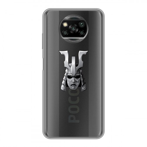 Полупрозрачный дизайнерский силиконовый с усиленными углами чехол для Xiaomi Poco X3 Прозрачные маски самураев