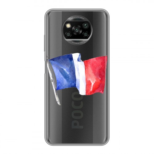 Полупрозрачный дизайнерский силиконовый с усиленными углами чехол для Xiaomi Poco X3 Флаг Франции