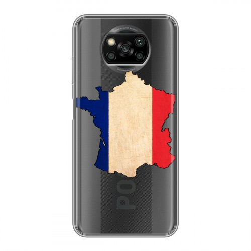 Полупрозрачный дизайнерский силиконовый с усиленными углами чехол для Xiaomi Poco X3 Флаг Франции