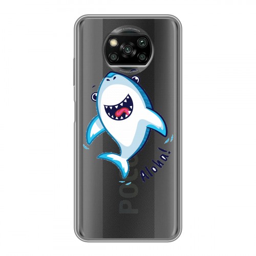 Полупрозрачный дизайнерский силиконовый с усиленными углами чехол для Xiaomi Poco X3 Прозрачные акулы
