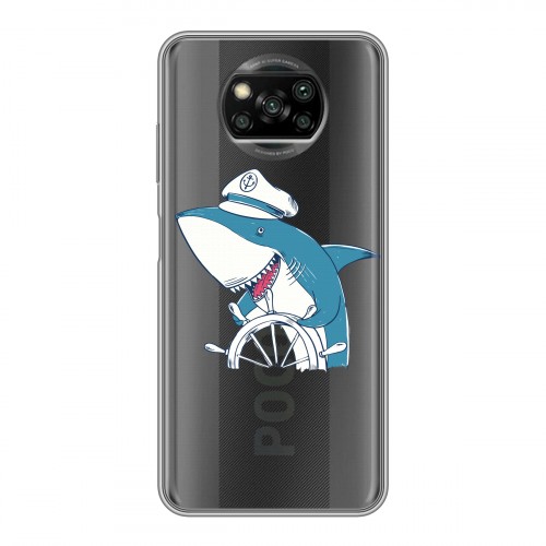 Полупрозрачный дизайнерский силиконовый с усиленными углами чехол для Xiaomi Poco X3 Прозрачные акулы
