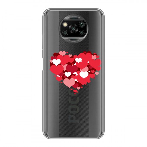 Полупрозрачный дизайнерский силиконовый с усиленными углами чехол для Xiaomi Poco X3 Прозрачные сердечки