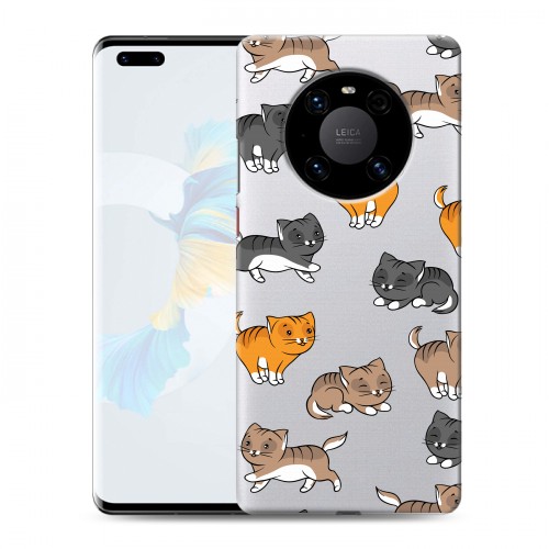 Полупрозрачный дизайнерский пластиковый чехол для Huawei Mate 40 Pro Прозрачные котята