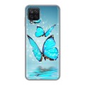 Дизайнерский силиконовый с усиленными углами чехол для Samsung Galaxy A12 Бабочки голубые