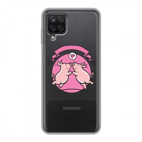 Полупрозрачный дизайнерский пластиковый чехол для Samsung Galaxy A12 Прозрачные свинки