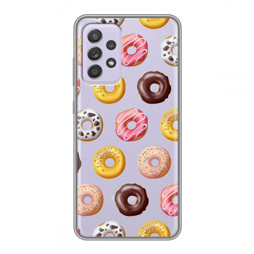 Полупрозрачный дизайнерский пластиковый чехол для Samsung Galaxy A52 Прозрачные пончики