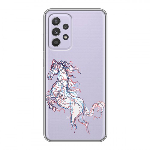 Полупрозрачный дизайнерский пластиковый чехол для Samsung Galaxy A52 Прозрачные лошади и единороги 