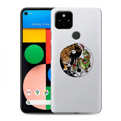 Полупрозрачный дизайнерский пластиковый чехол для Google Pixel 4a 5G Прозрачный тигр