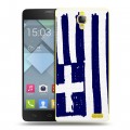 Полупрозрачный дизайнерский пластиковый чехол для Alcatel One Touch Idol X флаг греции