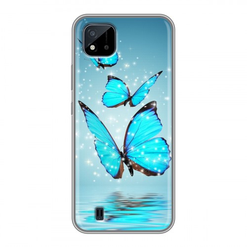 Дизайнерский силиконовый чехол для Realme C20 Бабочки голубые