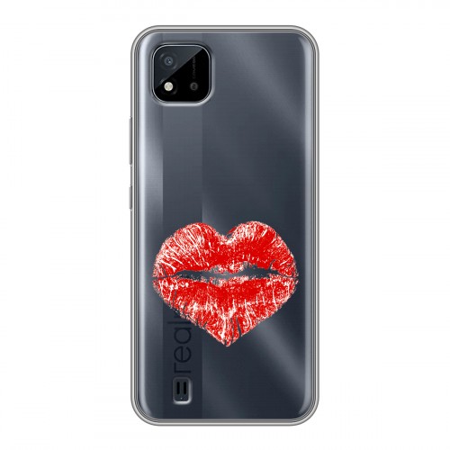 Полупрозрачный дизайнерский пластиковый чехол для Realme C20 Прозрачные поцелуи