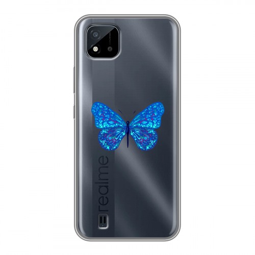 Полупрозрачный дизайнерский силиконовый с усиленными углами чехол для Realme C20 прозрачные Бабочки 