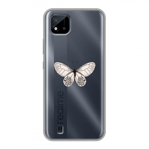 Полупрозрачный дизайнерский пластиковый чехол для Realme C20 прозрачные Бабочки 