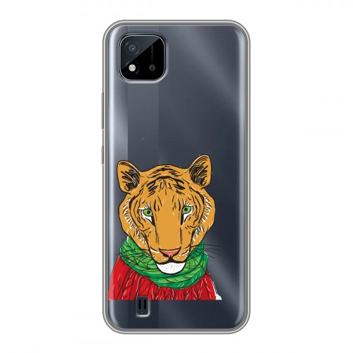 Полупрозрачный дизайнерский силиконовый чехол для Realme C20 Прозрачные тигры