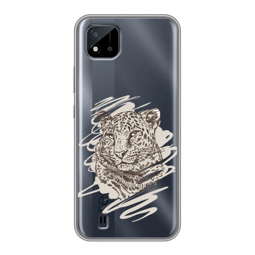 Дизайнерский силиконовый чехол для Realme C20 Прозрачные леопарды