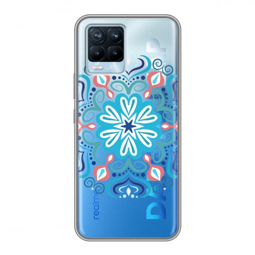 Полупрозрачный дизайнерский пластиковый чехол для Realme 8 Голубые мандалы