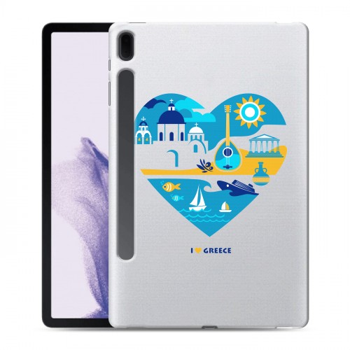 Полупрозрачный дизайнерский пластиковый чехол для Samsung Galaxy Tab S7 FE флаг греции