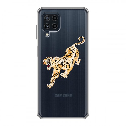 Полупрозрачный дизайнерский пластиковый чехол для Samsung Galaxy A22 Прозрачный тигр