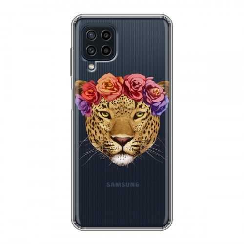 Полупрозрачный дизайнерский пластиковый чехол для Samsung Galaxy A22 Прозрачные леопарды