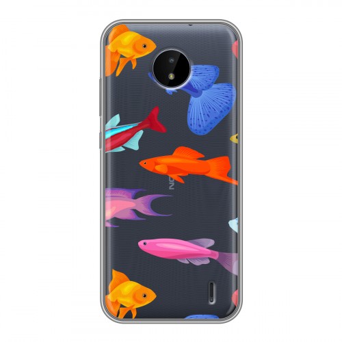 Полупрозрачный дизайнерский пластиковый чехол для Nokia C20 Прозрачные рыбы