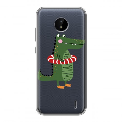 Полупрозрачный дизайнерский пластиковый чехол для Nokia C20 Прозрачные крокодилы