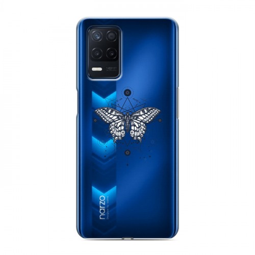 Полупрозрачный дизайнерский пластиковый чехол для Realme Narzo 30 5G прозрачные Бабочки 