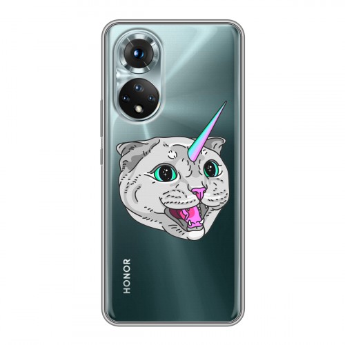 Полупрозрачный дизайнерский силиконовый с усиленными углами чехол для Huawei Honor 50 Прозрачные кошки