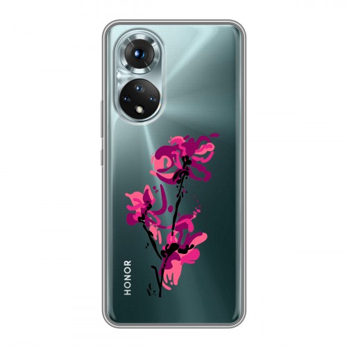 Полупрозрачный дизайнерский силиконовый с усиленными углами чехол для Huawei Honor 50 Прозрачные цветочки
