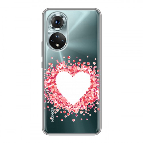 Полупрозрачный дизайнерский силиконовый с усиленными углами чехол для Huawei Honor 50 Прозрачные сердечки