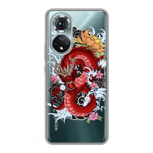 Полупрозрачный дизайнерский силиконовый с усиленными углами чехол для Huawei Honor 50 Прозрачные Драконы