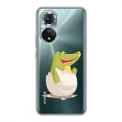 Полупрозрачный дизайнерский силиконовый с усиленными углами чехол для Huawei Honor 50 Прозрачные крокодилы