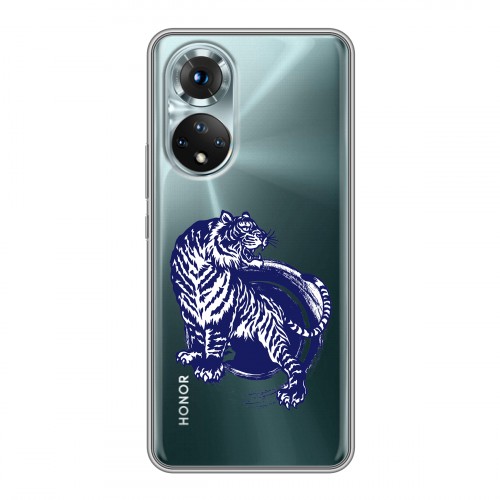 Полупрозрачный дизайнерский силиконовый чехол для Huawei Honor 50 Прозрачные тигры