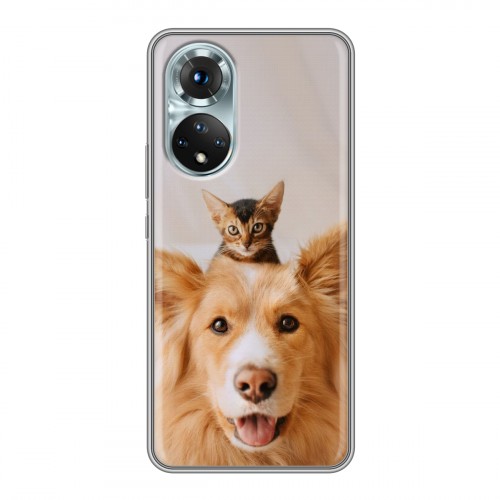 Дизайнерский силиконовый с усиленными углами чехол для Huawei Honor 50 Собака и котенок