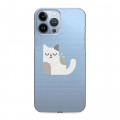 Полупрозрачный дизайнерский пластиковый чехол для Iphone 13 Pro Max Прозрачные кошки