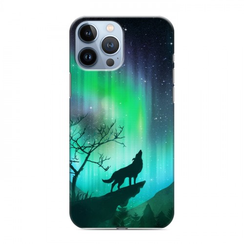 Дизайнерский силиконовый чехол для Iphone 13 Pro Max Северное сияние и волк