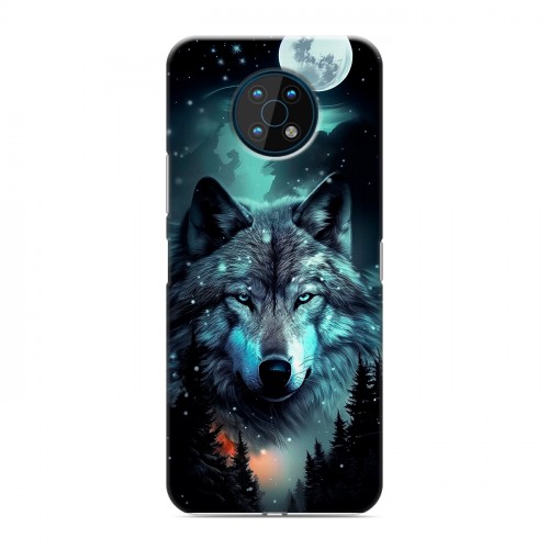 Дизайнерский пластиковый чехол для Nokia G50 Волк и луна