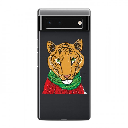 Полупрозрачный дизайнерский силиконовый с усиленными углами чехол для Google Pixel 6 Прозрачные тигры