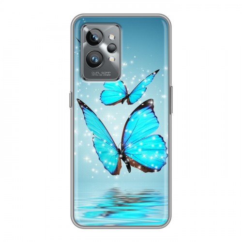 Дизайнерский силиконовый с усиленными углами чехол для Realme GT2 Pro Бабочки голубые