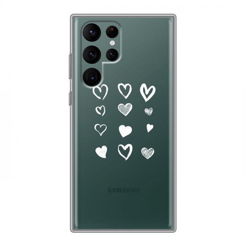 Полупрозрачный дизайнерский пластиковый чехол для Samsung Galaxy S22 Ultra Прозрачные сердечки