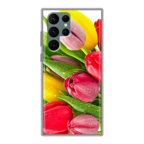 Дизайнерский пластиковый чехол для Samsung Galaxy S22 Ultra Тюльпаны