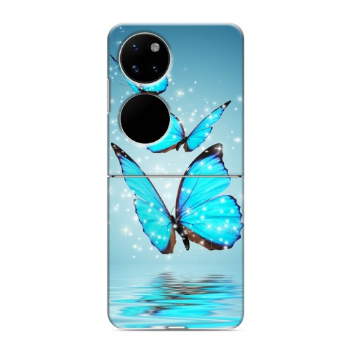 Дизайнерский пластиковый чехол для Huawei P50 Pocket Бабочки голубые