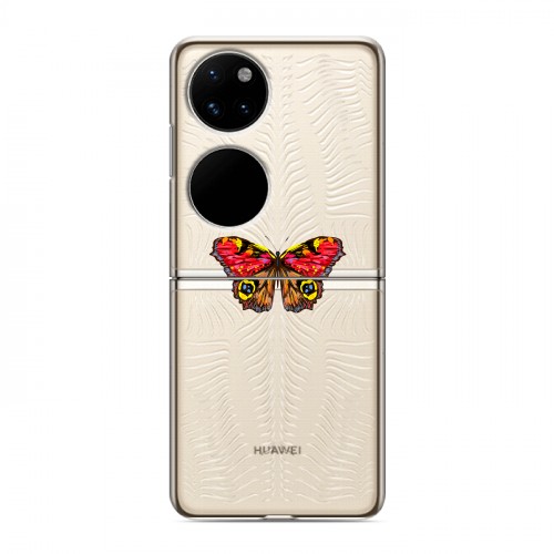 Полупрозрачный дизайнерский пластиковый чехол для Huawei P50 Pocket прозрачные Бабочки 