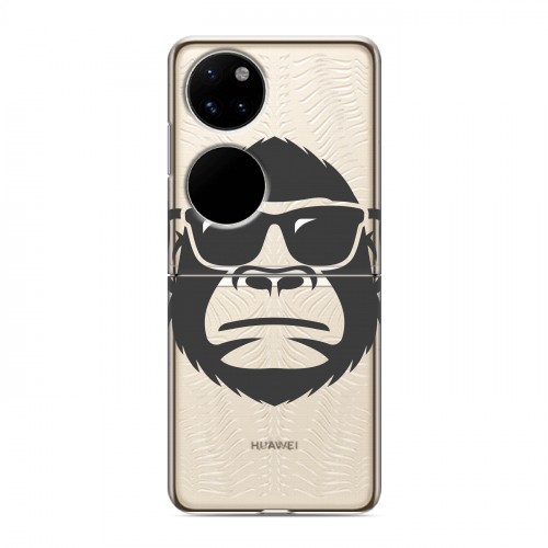 Полупрозрачный дизайнерский пластиковый чехол для Huawei P50 Pocket Прозрачные обезьяны