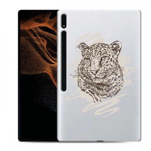 Дизайнерский силиконовый чехол для Samsung Galaxy Tab S8 Ultra Прозрачные леопарды