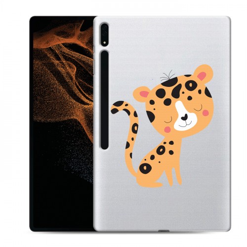 Дизайнерский силиконовый чехол для Samsung Galaxy Tab S8 Ultra Прозрачные леопарды