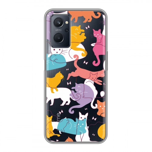 Полупрозрачный дизайнерский силиконовый чехол для Realme 9i Прозрачные кошки