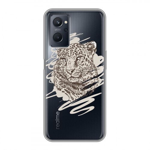 Дизайнерский силиконовый с усиленными углами чехол для Realme 9i Прозрачные леопарды